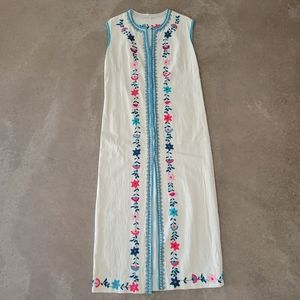 Vintage hand embroidered Mexican Oxacan Caftan Duster Maxi Dress Vest Mexico